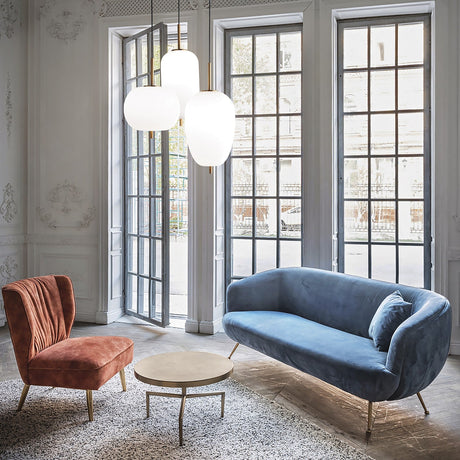 Umile Globe Pendant Light - Satin Gold & White Glass in situ
