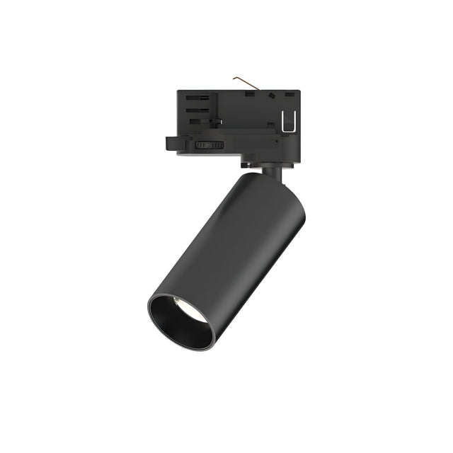 Glimmara LED Three Phase Track Spotlight in black with an 8W cylindrical design and adjustable head, showcased against a plain white background.