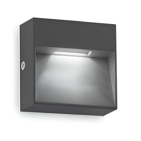 Introducing the Arctis Large LED Outdoor Wall Light, offering a modern square design with a sleek grey finish. This wall-mounted fixture is engineered to illuminate downward using advanced LED technology. Built for durability, it features an IP65 rating, ensuring it gracefully withstands various weather conditions.