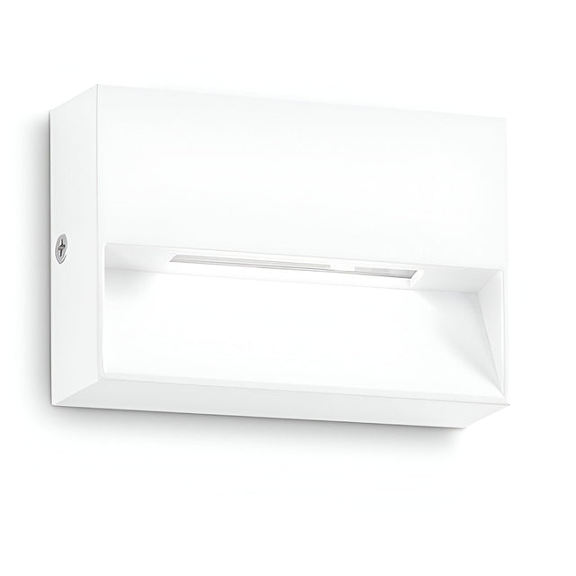 Introducing the Arctis Small LED Outdoor Wall Light 1.5W 3000K in White—a minimalist and energy-efficient wall-mounted fixture with a sleek rectangular design, featuring a small, recessed LED light strip centered perfectly for a contemporary look. This modern piece is built to last outdoors with an IP65-rated durability.