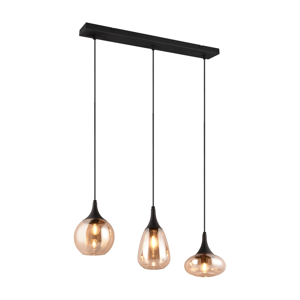 Lumina 3 Light Glass Amber Chandelier – Matt Black