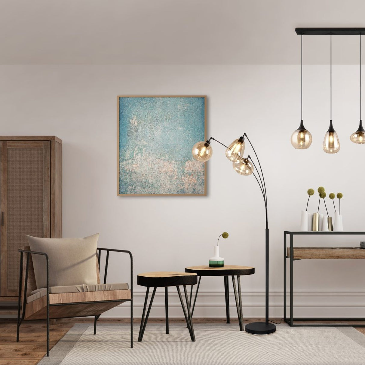 Lumina 3 Light Glass Amber Chandelier – Matt Black