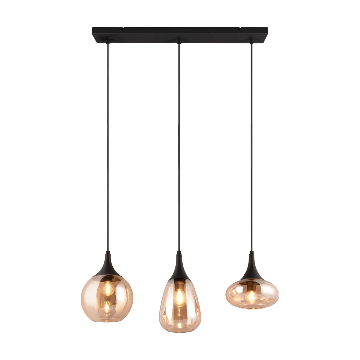 Lumina 3 Light Glass Amber Chandelier – Matt Black
