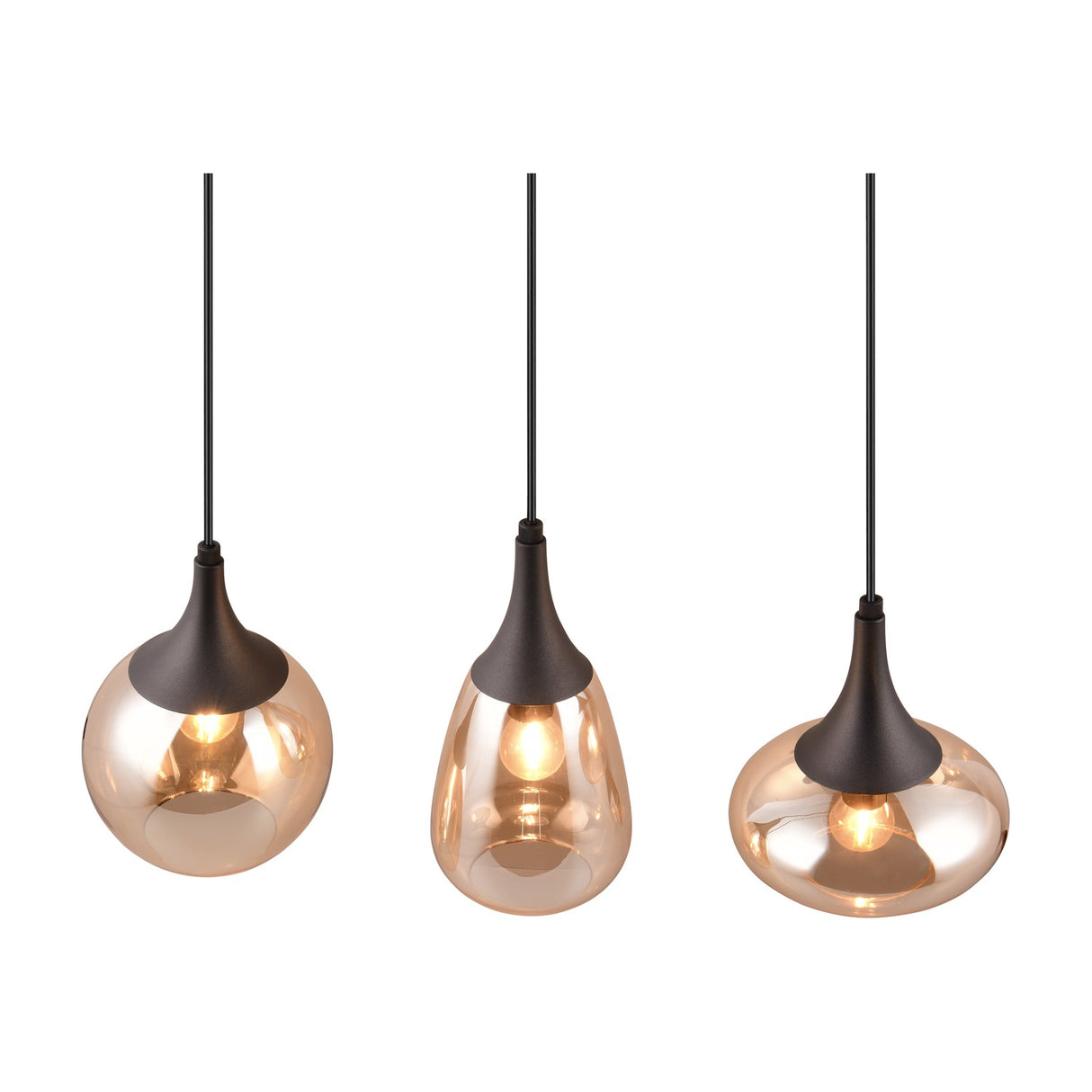 Lumina 3 Light Glass Amber Chandelier – Matt Black