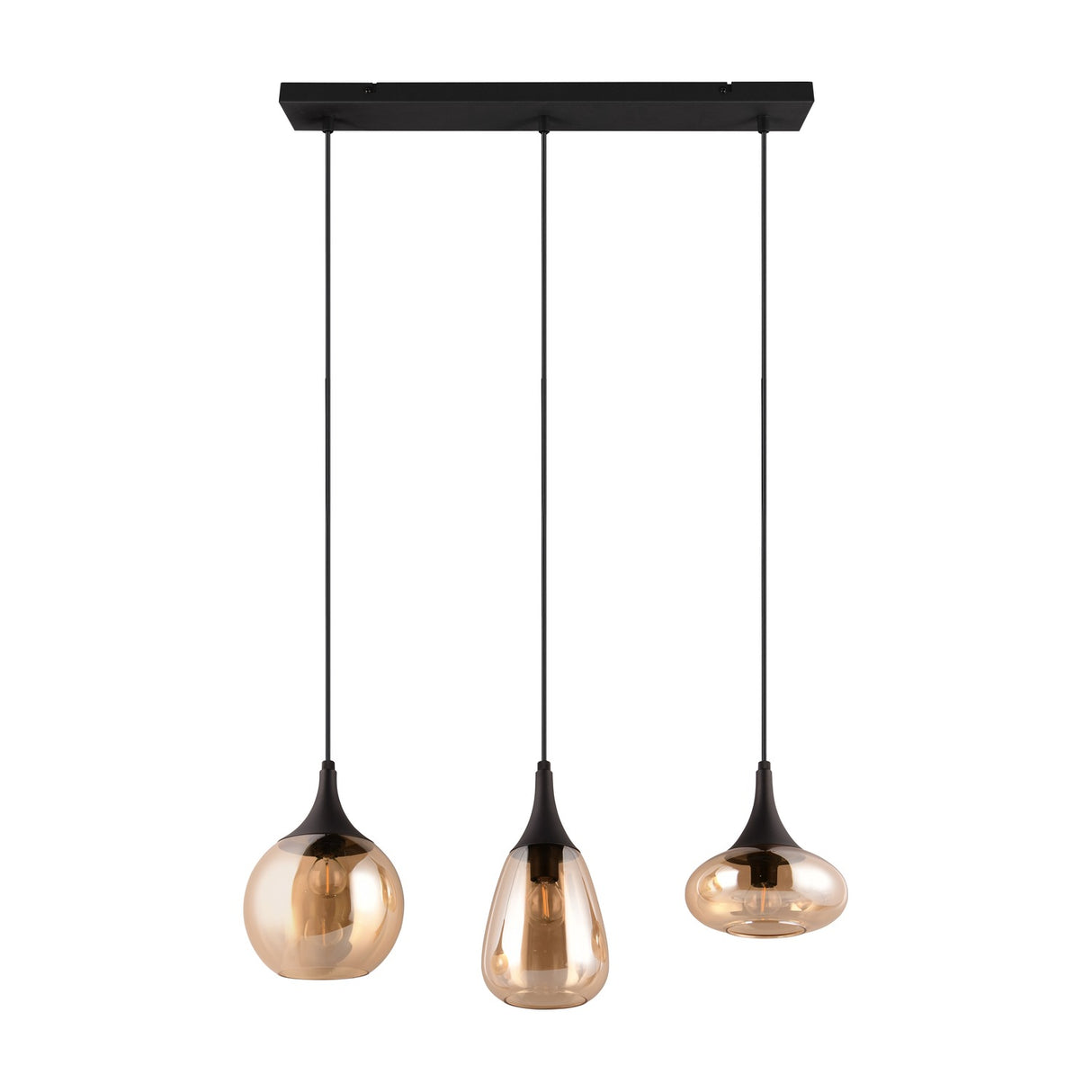 Lumina 3 Light Glass Amber Chandelier – Matt Black