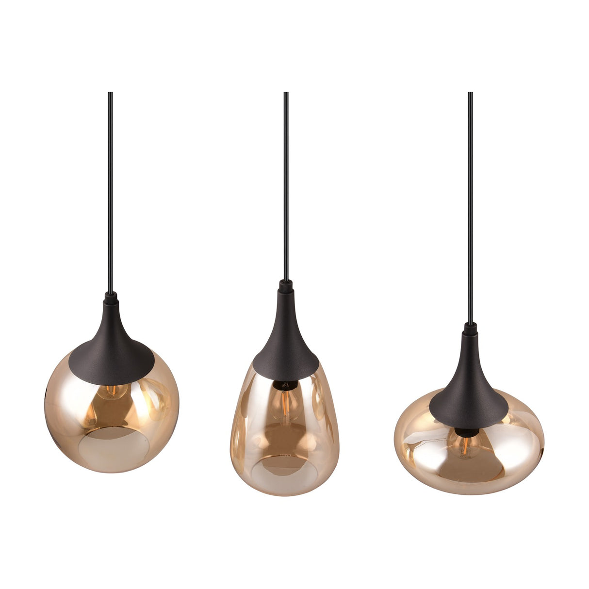 Lumina 3 Light Glass Amber Chandelier – Matt Black