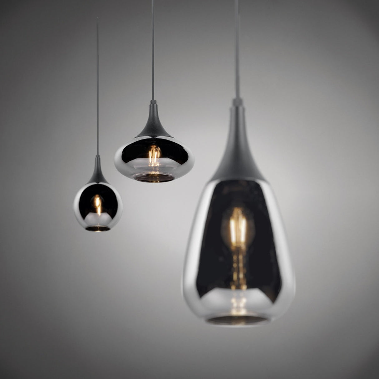 Lumina 3 Light Glass Chrome Chandelier – Matt Black