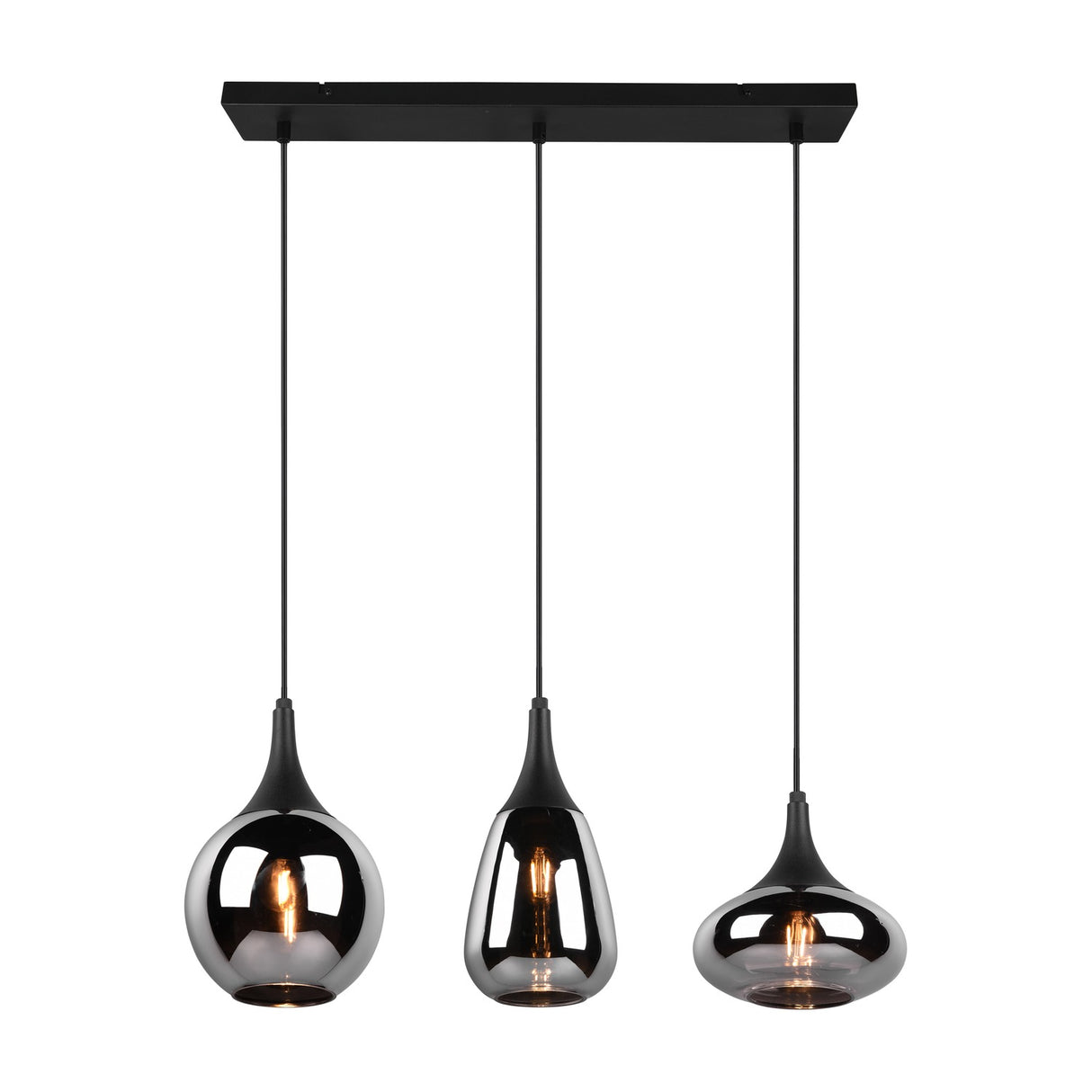 Lumina 3 Light Glass Chrome Chandelier – Matt Black