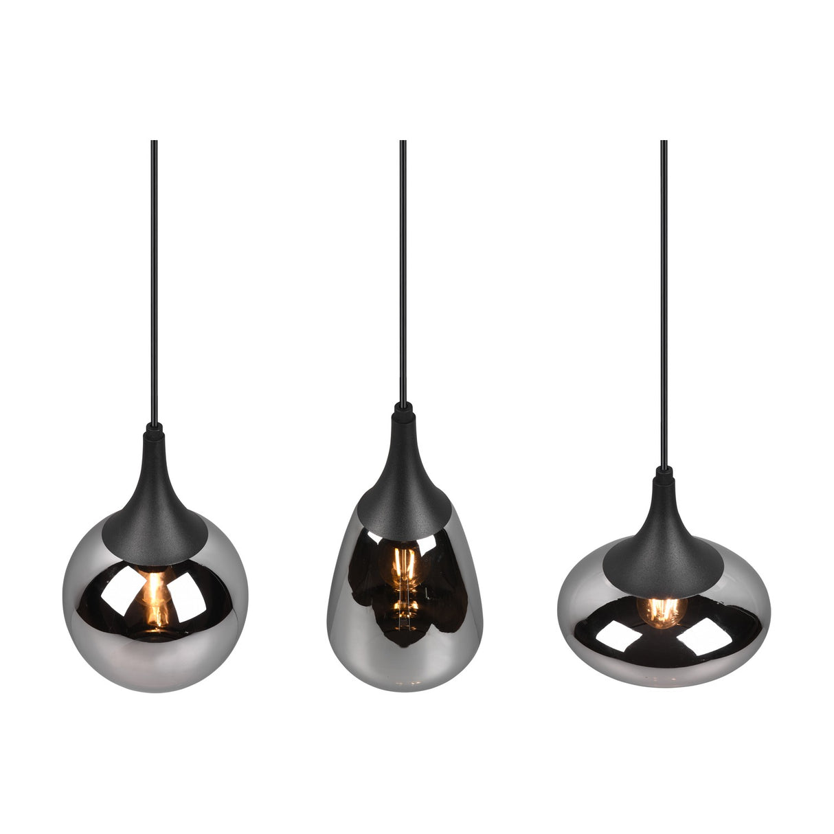Lumina 3 Light Glass Chrome Chandelier – Matt Black