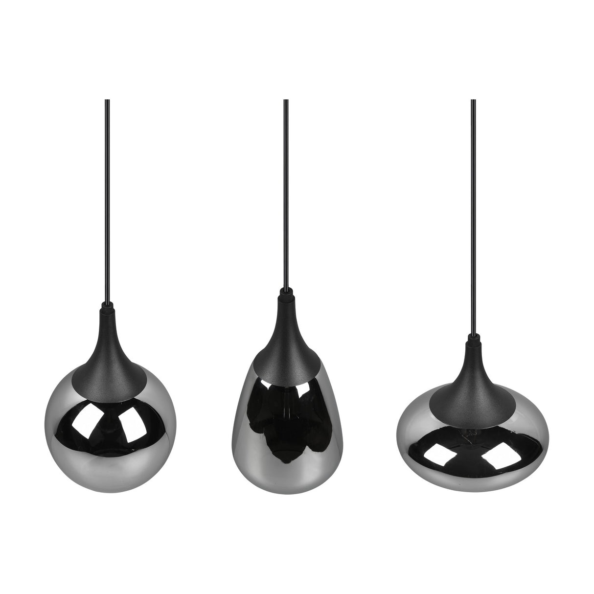 Lumina 3 Light Glass Chrome Chandelier – Matt Black