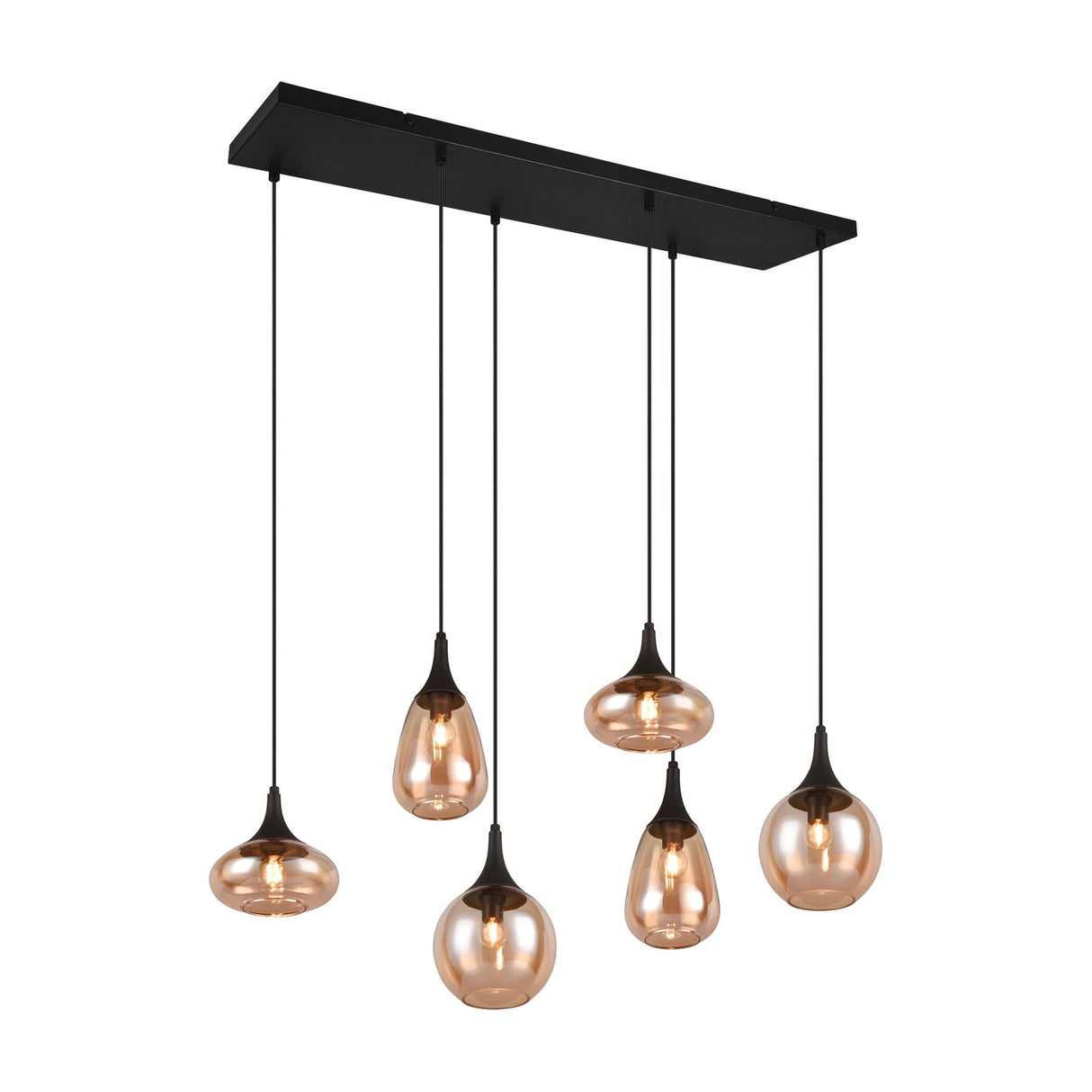 Lumina 6 Light Linear Amber Chandelier – Matt Black