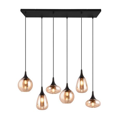 Lumina 6 Light Linear Amber Chandelier – Matt Black