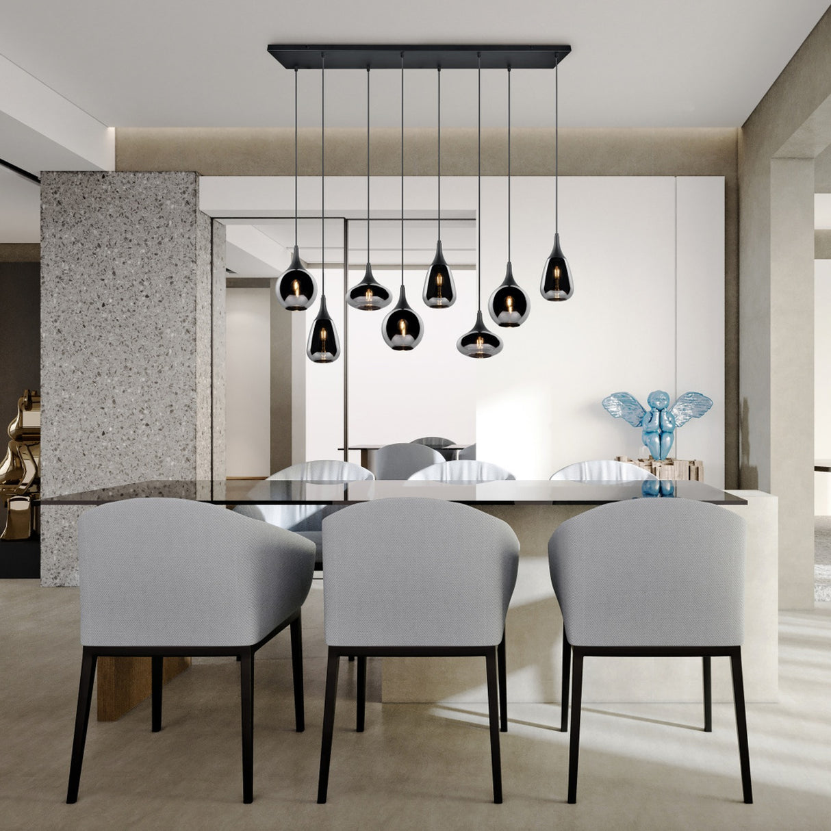 Lumina 8 Light Linear Chrome Chandelier – Matt Black