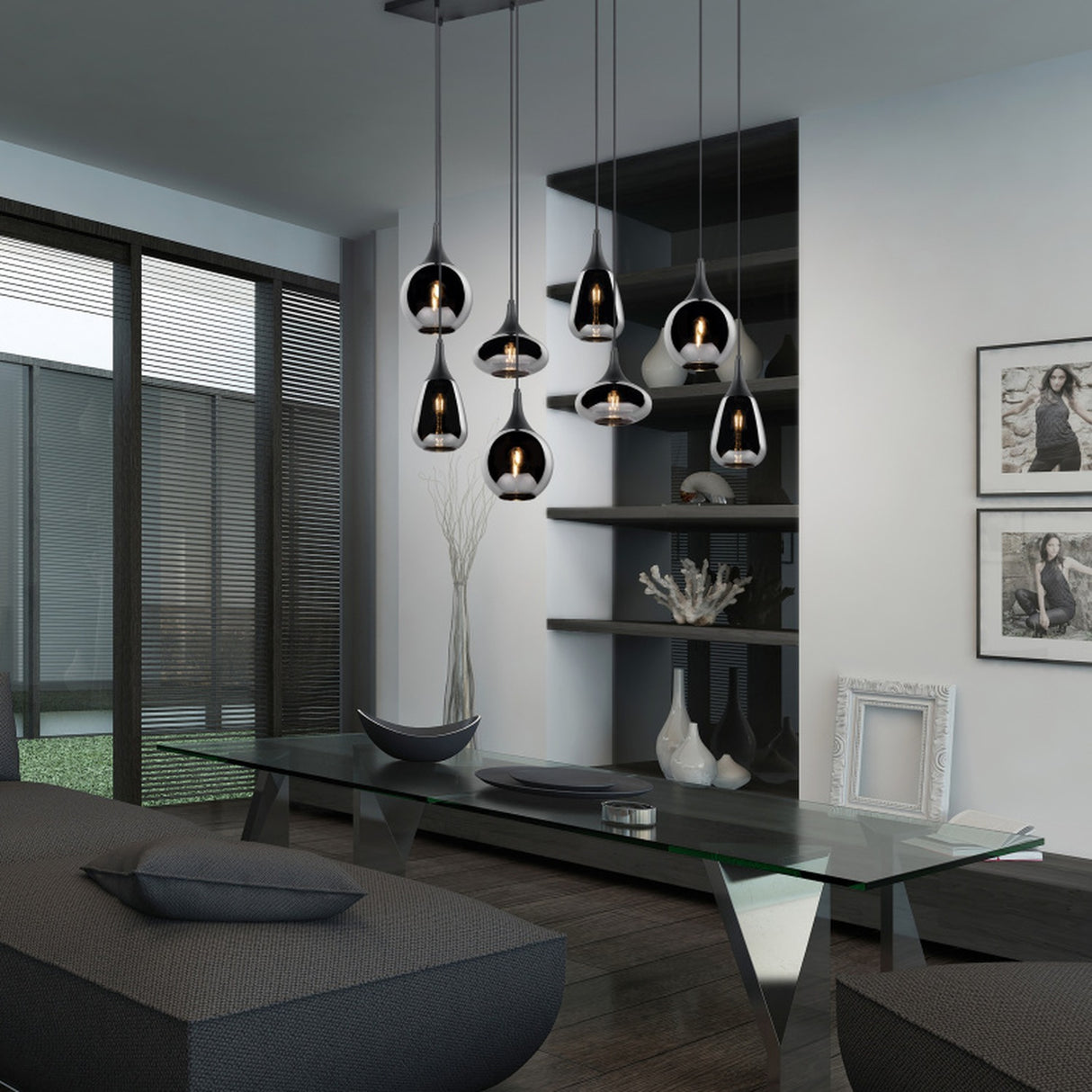 Lumina 8 Light Linear Chrome Chandelier – Matt Black