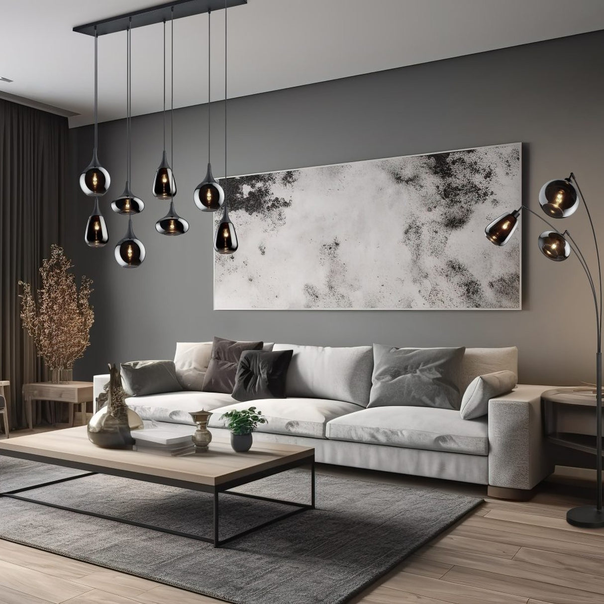 Lumina 8 Light Linear Chrome Chandelier – Matt Black