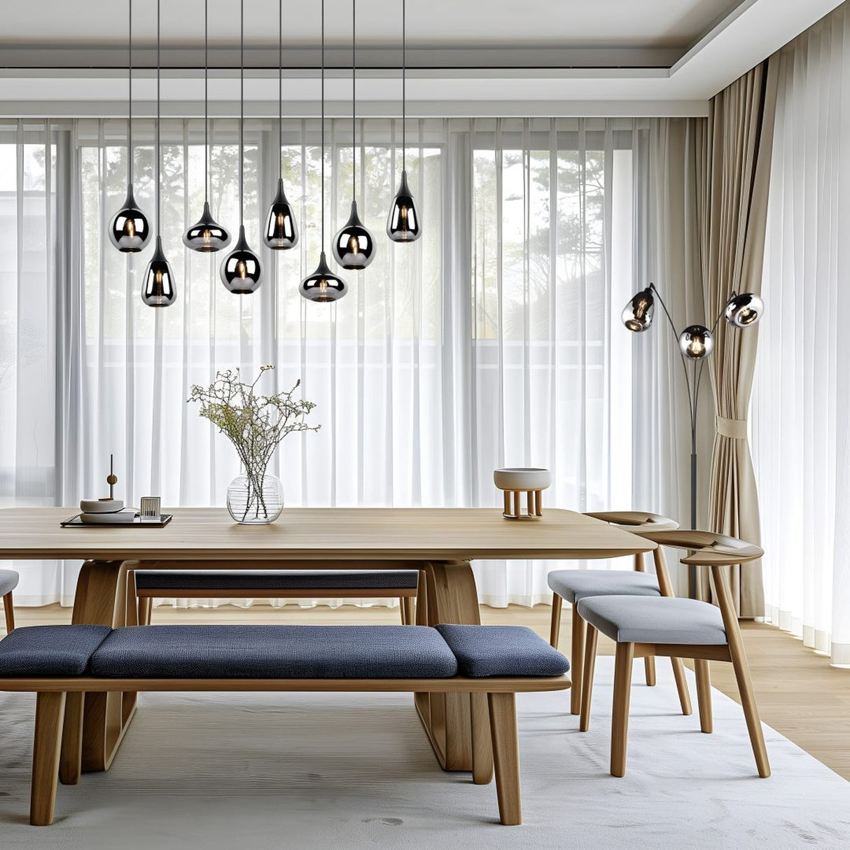 Lumina 8 Light Linear Chrome Chandelier – Matt Black