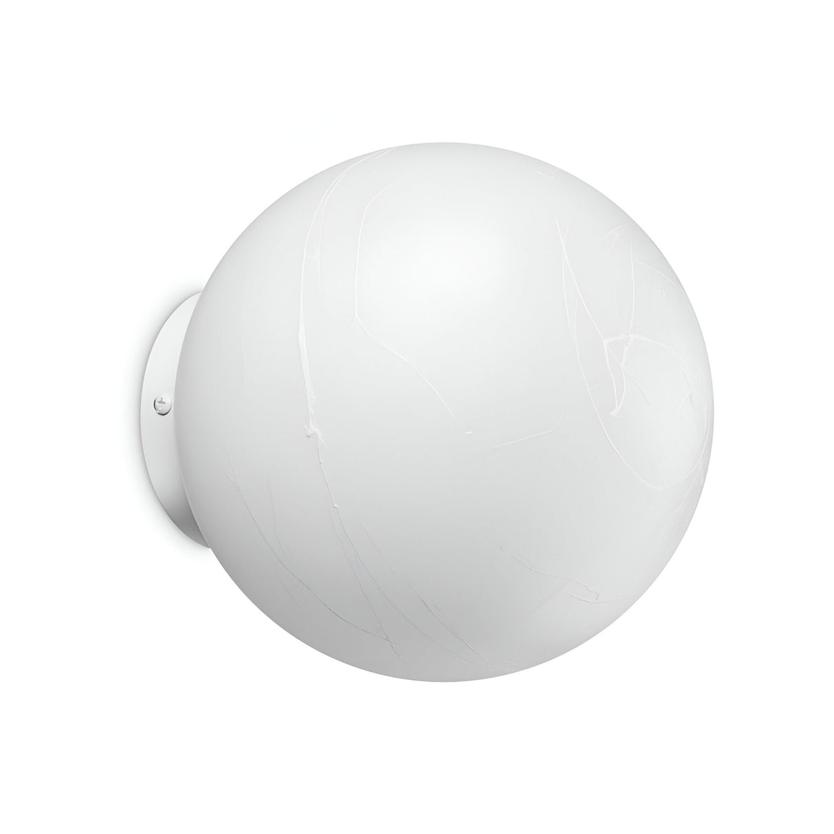 The Gleonis Wall Light - White, 20cm is a spherical wall lamp with a smooth surface, mounted on a circular base, ideal for contemporary decor and providing soft, even illumination.