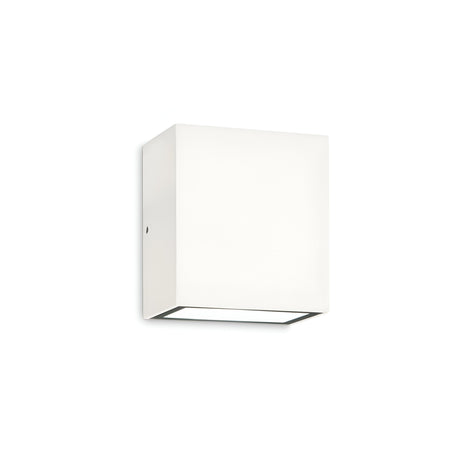 Introducing the Glaera Outdoor LED Wall Light 6W 3000K in White: A minimalist wall light fixture made from powder-coated aluminum, showcasing clean lines and a smooth surface, all set against a simple white background. This sleek outdoor LED wall light is designed with an IP65 rating for enhanced durability in various weather conditions.