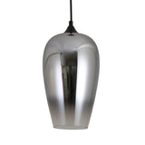 Niori Slice Glass Pendant Light in chrome, a tapered teardrop shade with mirrored finish fading to translucent silver, on a matt black cap and cable.