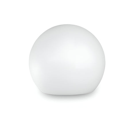 A sleek, white, semi-spherical item set against a simple white background, similar to the minimalist design of the Lucidra Outdoor Pedestal Light - White, 50cm with its opal plastic diffuser providing refined illumination.