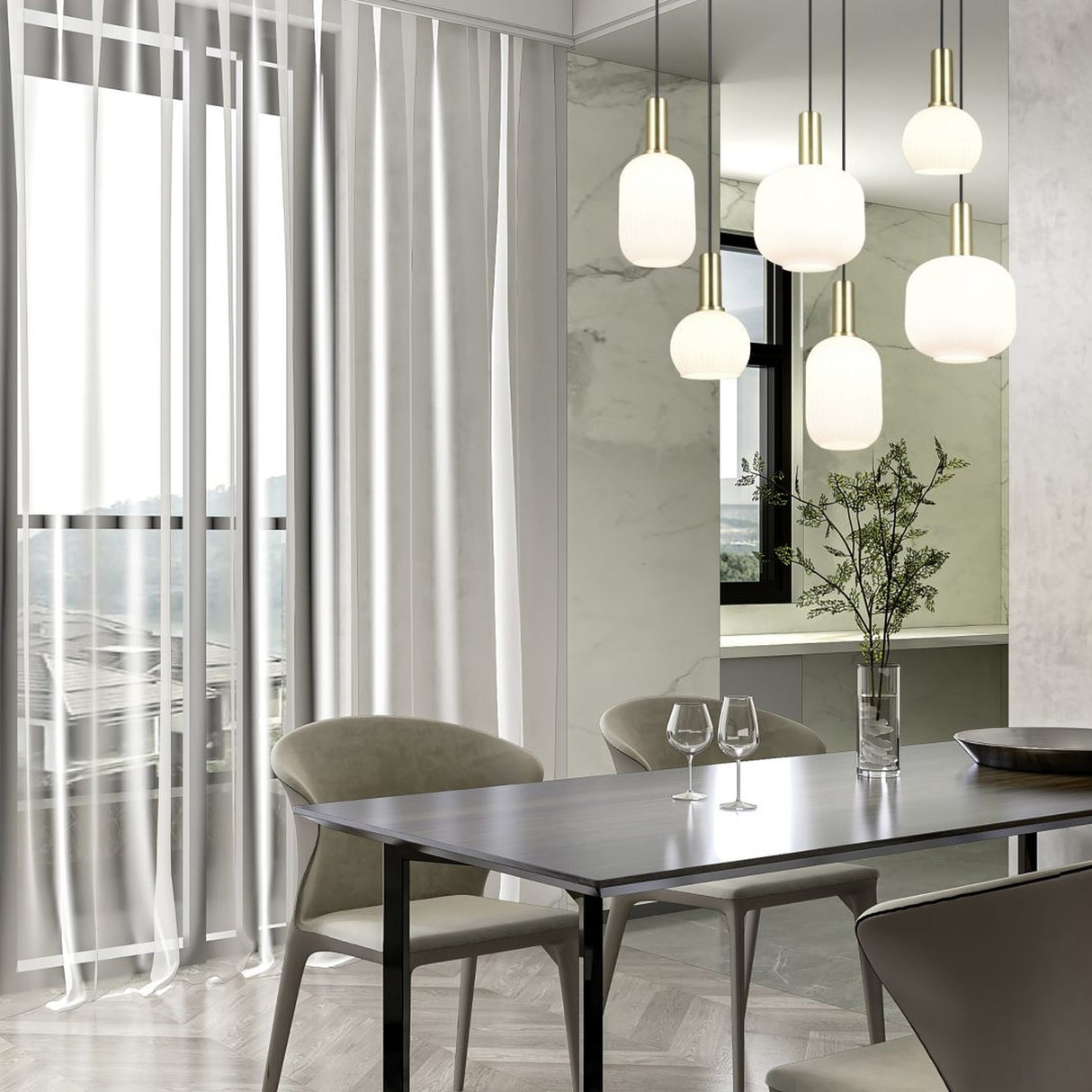 Diva 6 Light Linear Chandelier – Satin Brass