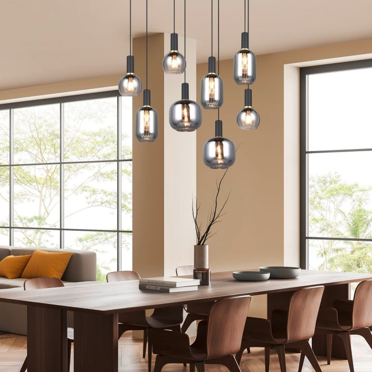 Diva 8 Light Linear Chandelier – Black & Grey