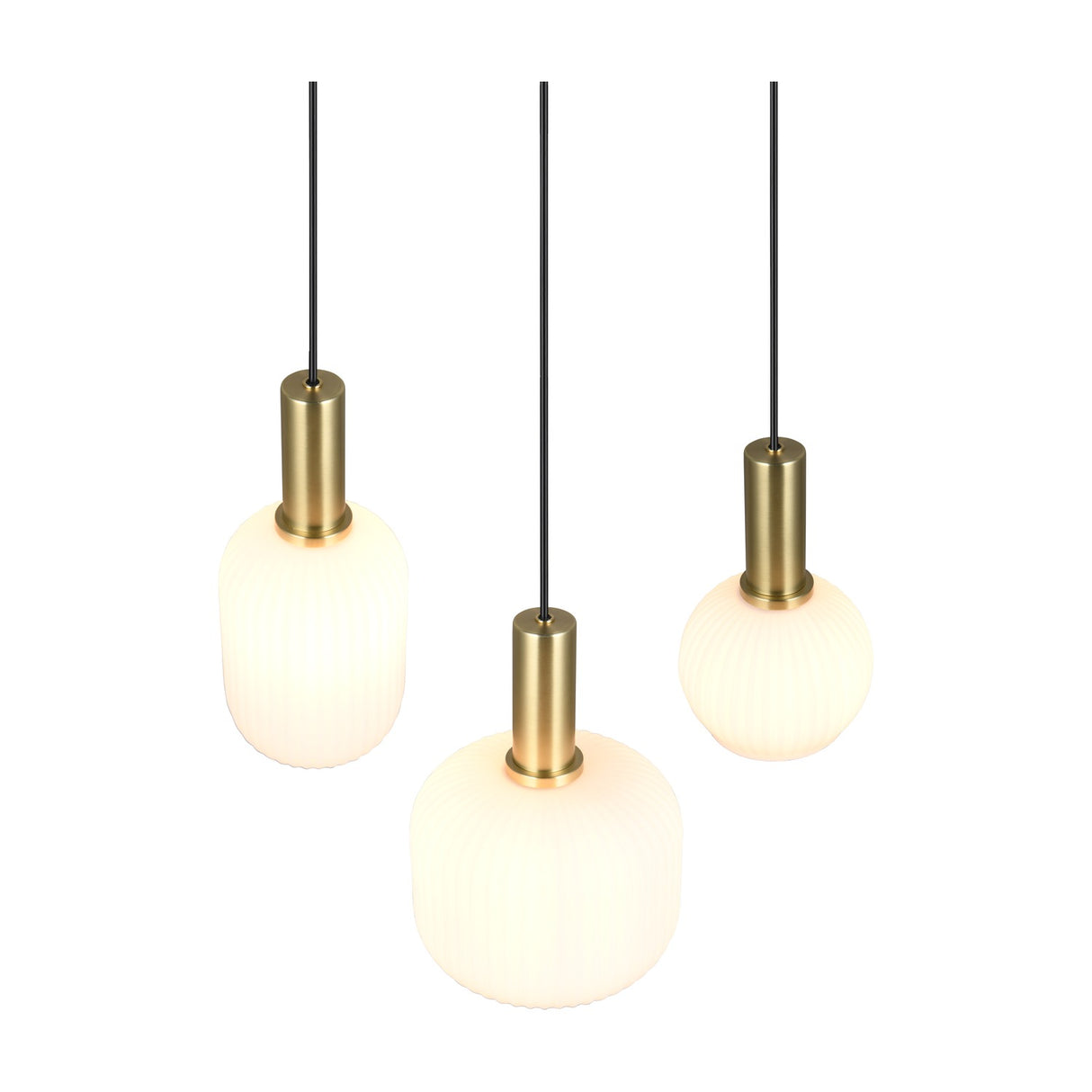 Diva 3 Light Glass Chandelier – Satin Brass