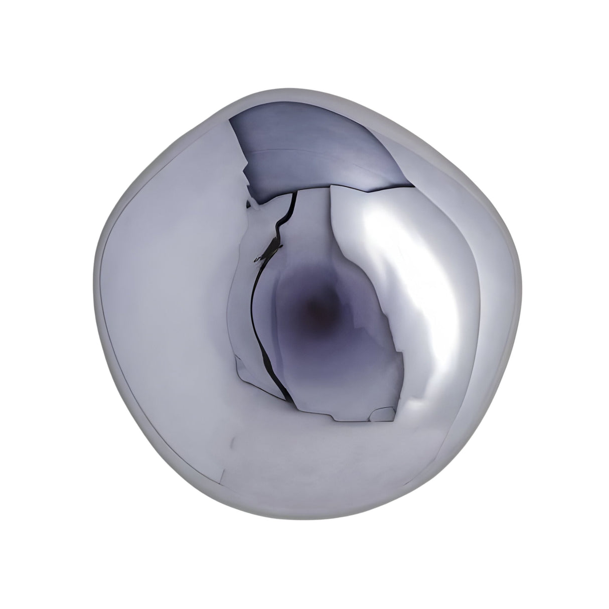 The Lava Large LED Wall & Ceiling Light in smoked blue features an irregular, round metallic design with a distorted reflective surface, showcased against a plain white background.