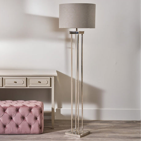 Langston Nickel Column Floor Lamp with Grey Self Lined Shade