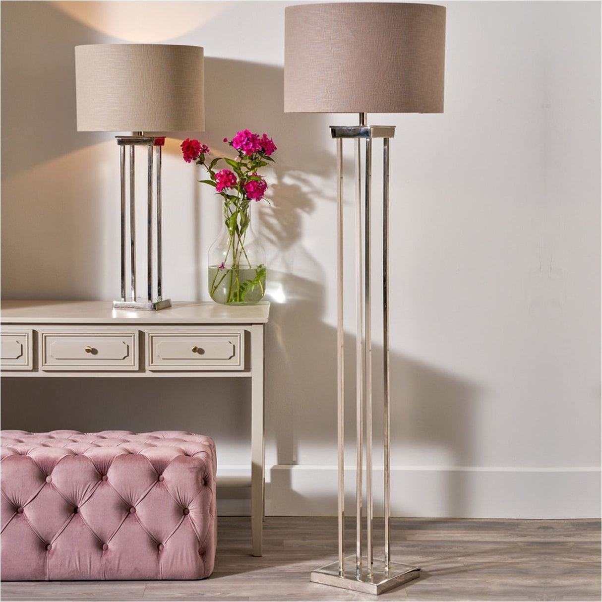 Langston Nickel Column Floor Lamp Base - 144cm