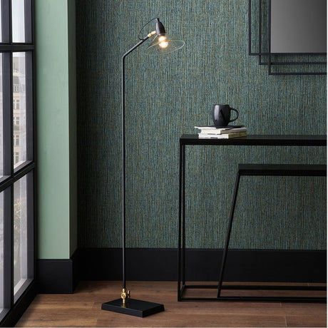 Canton Matt Black Brass & Glass Cone Floor Lamp - 138cm