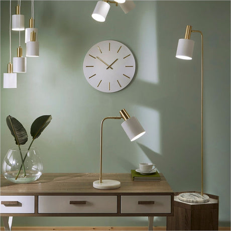 Biba Marble Footed White & Gold Floor Lamp - 144cm