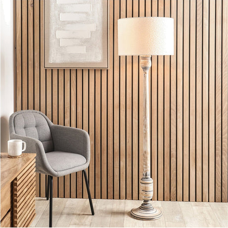 Captiva Grey Wash Mango Floor Lamp with White Boucle Cylinder Shade