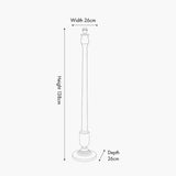 Line drawing of the Captiva Grey Wash Mango Floor Lamp Base, 138cm tall, 26cm wide and deep, showing a turned wood column on a round base with labelled dimensions on a white background.