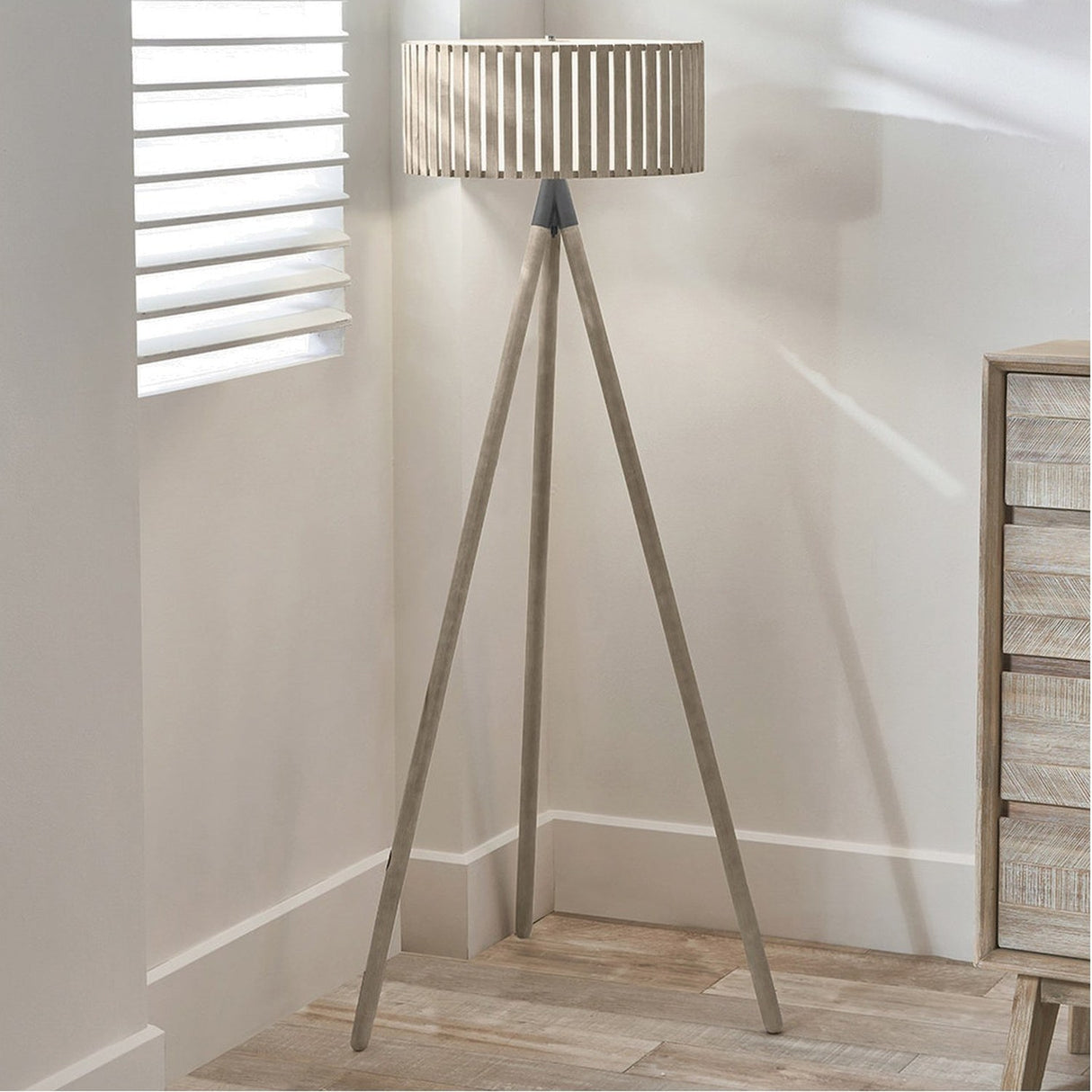 Rabanne Slatted Antique Tripod Floor Lamp - 153cm