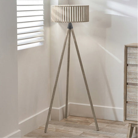 Rabanne Slatted Antique Tripod Floor Lamp - 153cm
