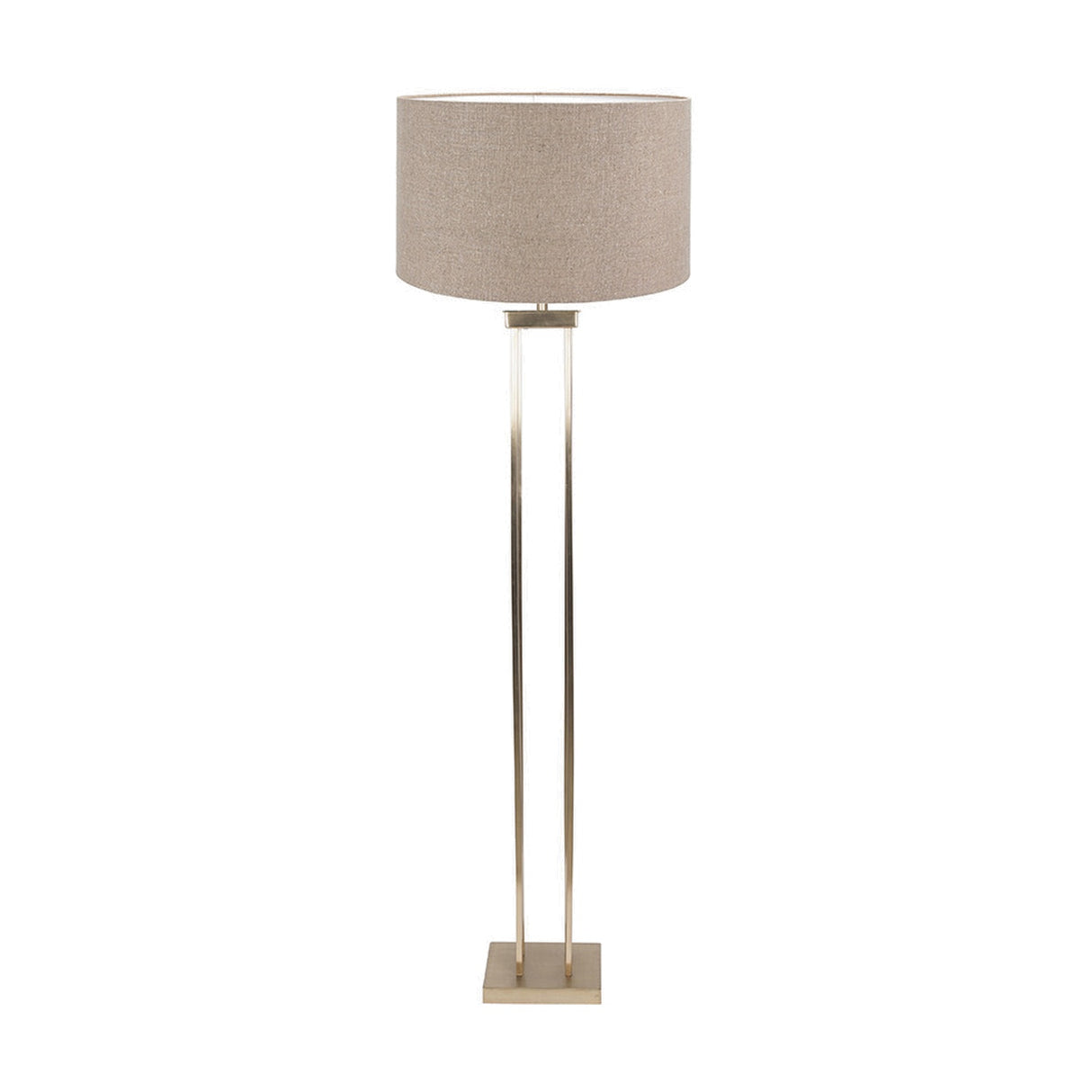 Langston Satin Brass Column Floor Lamp with Linen Cylinder Shade