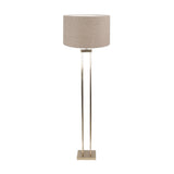 Langston Satin Brass Column Floor Lamp with Linen Cylinder Shade