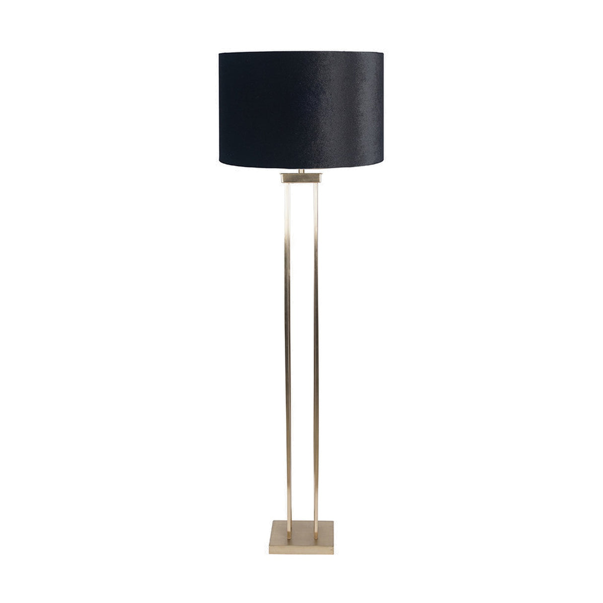 Langston Satin Brass Column Floor Lamp with Black Velvet Shade