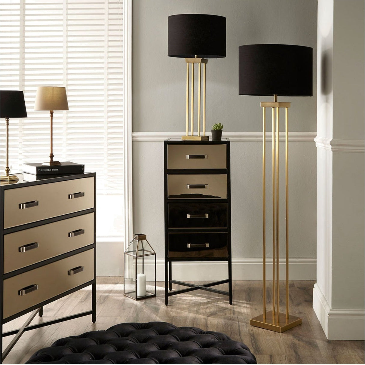 Langston Satin Brass Column Floor Lamp Base - 144cm