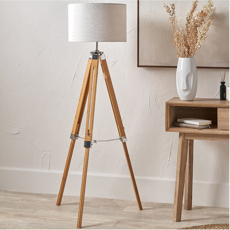 Sumba Bamboo Tripod Floor Lamp with White Self Lined Shade
