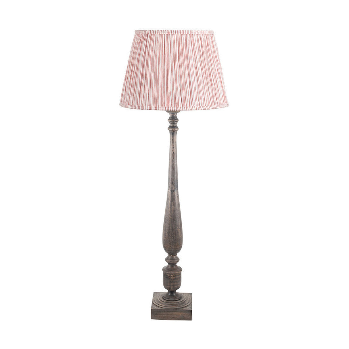 Alia Grey Wash Turned Mango Floor Lamp with Cinnamon Stripe Shade