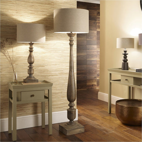 Alia Grey Wash Turned Mango Floor Lamp Base - 138cm