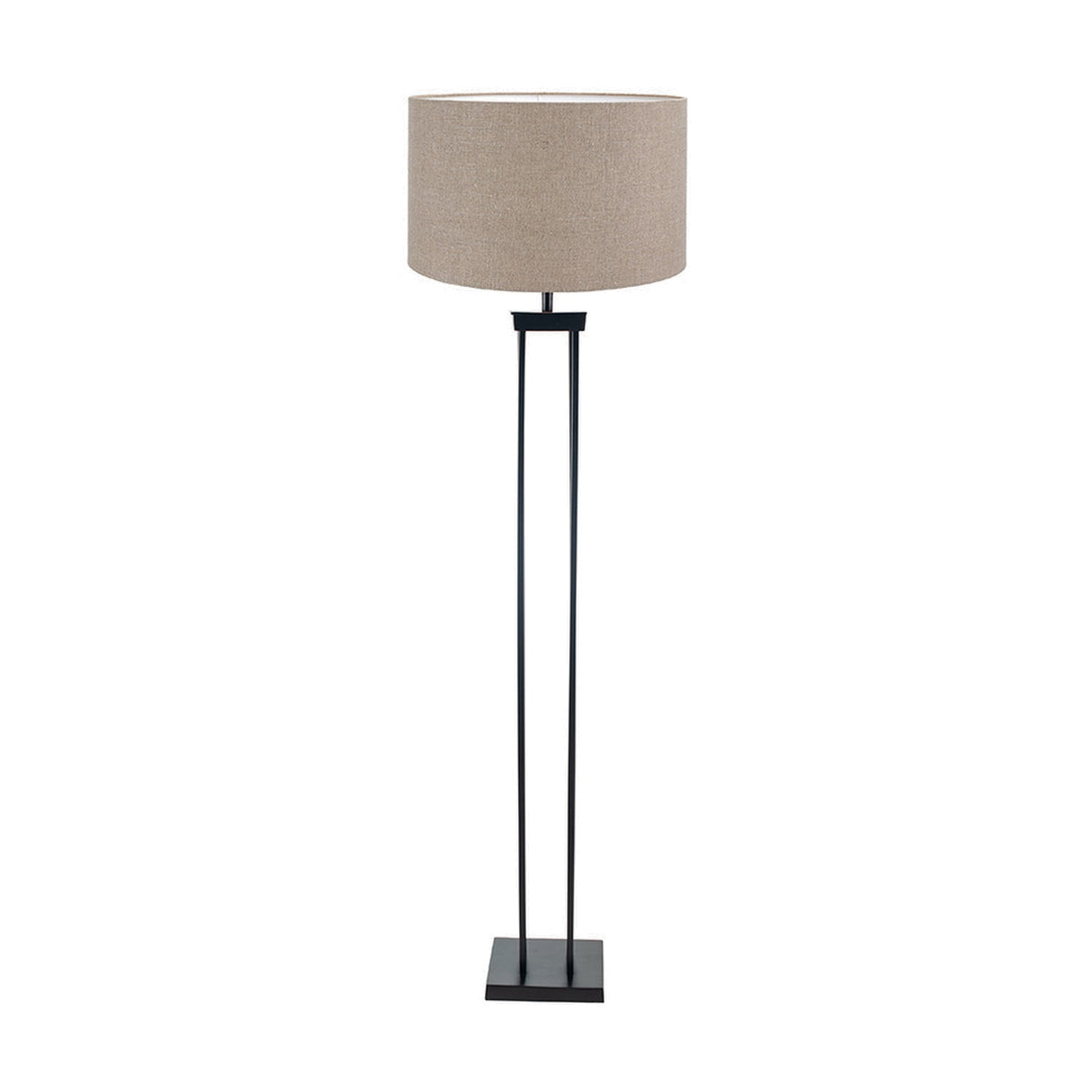 Langston Matt Black Metal Column Floor Lamp with Linen Cylinder Shade