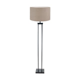 Langston Matt Black Metal Column Floor Lamp with Linen Cylinder Shade
