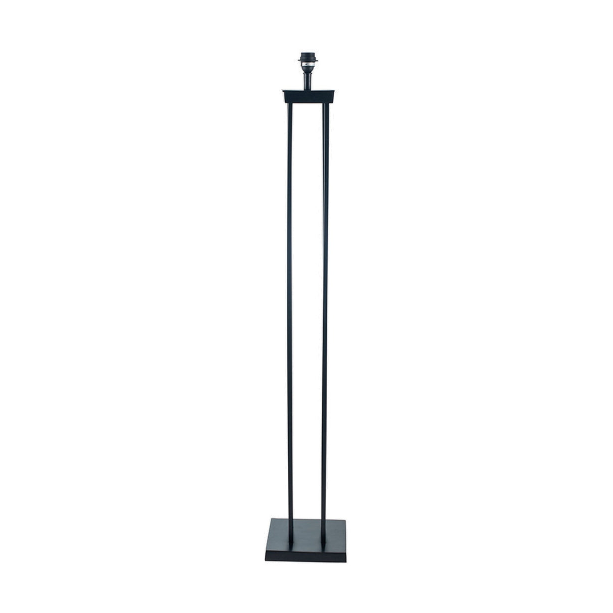 Langston Matt Black Metal Column Floor Lamp with Linen Cylinder Shade