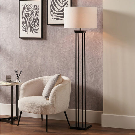 Langston Matt Black Metal Column Floor Lamp with White Self Shade
