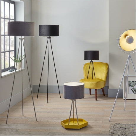 Houston Brushed Silver Metal Tripod Floor Lamp - 159cm
