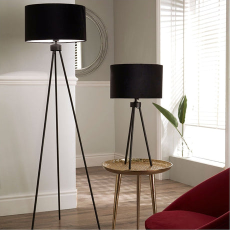 Houston Matt Black Metal Tripod Floor Lamp - 159cm