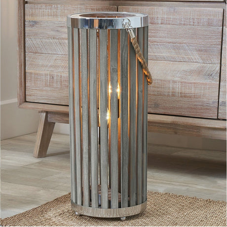 Austell Grey Wash Wood Large Lantern Floor Lamp - 63cm